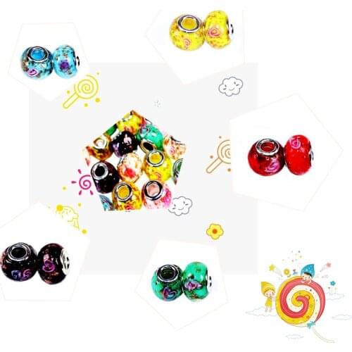 10Pcs/Lot 10*14 MM European Murano Glass Beads Gold Sand Large Hole Spacer Beads Fit For Charms Bracelet