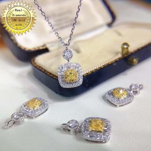100% 18K white gold natural yellow diamond with white diamond necklace all use 0.4ct diamond H-M07