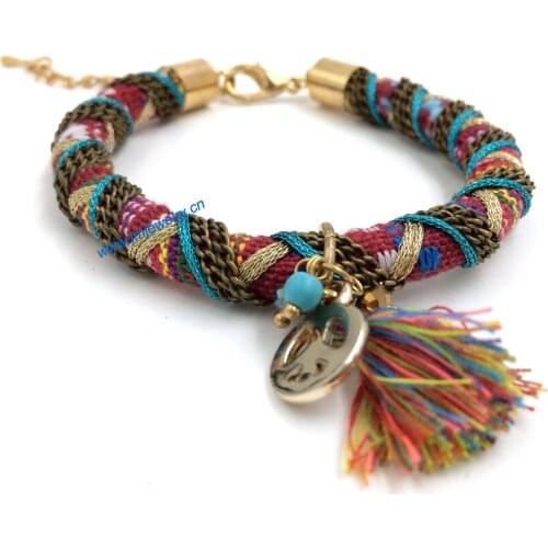 2015 New Jewelry Suppliers handmade woven tassel charm bracelet whip cord tibetan vintage Palace bangle bracelet link
