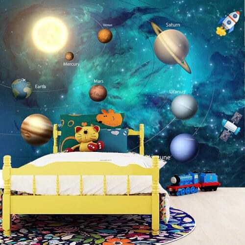 3D Wallpaper Space Universe Children Room Starry Sky Planet Wallpaper 3D Stereo Cartoon Mural Papel De Parede Infantil 3D Fresco