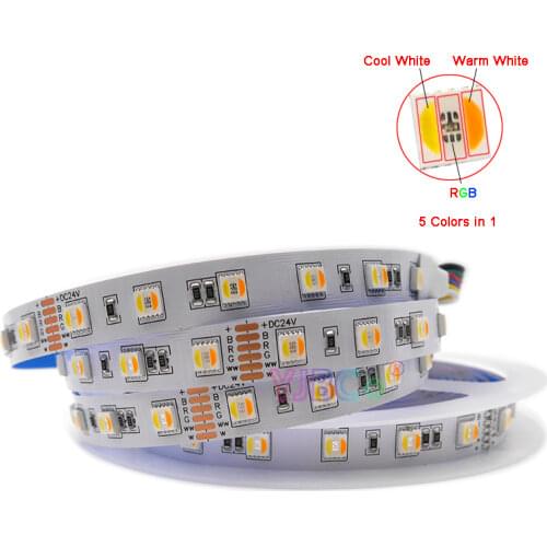 5M 60LEDs/m RGB+CCT 5 color in 1 LED Strip Light 5050 SMD RGB+White+Warm White RGBWW Flexible Tape 12MM PCB DC12V/24V