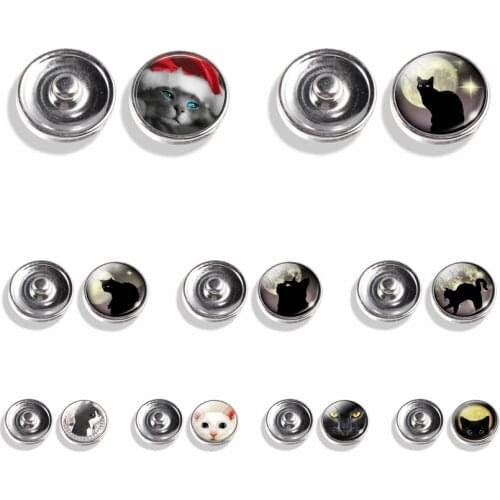 5pcs cute cat snap button 16MM cabochon glass snap button DIY jewelry accessories handmade craft cat snap button decoration