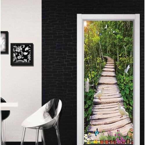 77x200cm 3D Jungle trail Door Sticker Wallpaper Mural PVC Waterproof Living Room Bedroom Home Decor Poster