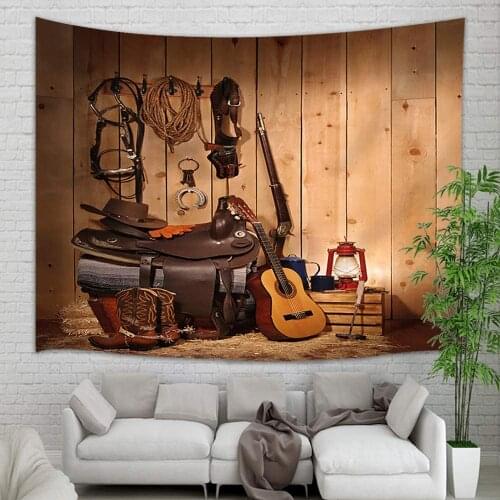 American Western Cowboy Boots Hat and Guitar Wall Tapestry