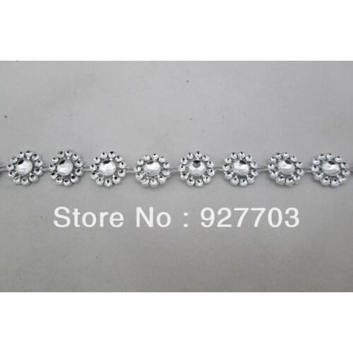 CM747)9 Meters Round Silver Sparkle Rhinestone Crystal Diamond Chain Plastic Mesh