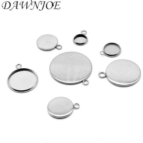 DAWNJOE 20pcs 6-30mm Stainless Steel Base Cabochon Blank Setting Pendant DIY Making Earrings Necklaces Pendant Jewelry Finding