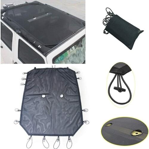 For Jeep Wrangler Durable Mesh Sun Shade Full Top Cover UV Protection with Storage Pockets For Jeep Wrangler JK JKU 2/4 Door