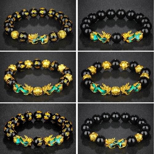 Fengshui Discolor Pixiu Natural Crystal Colorful Stone Beads Bracelets Women Charms Lucky Wealth Bracelet Trendy Couple Jewelry