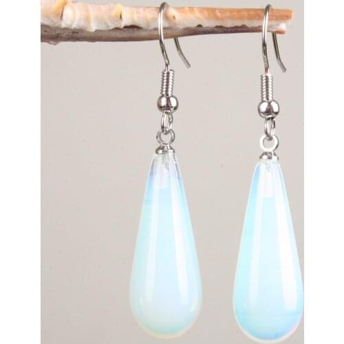 29X10MM Water Drop Clear Quartz Lapis lazuli Purple Crystal Opal Tiger Eye Stone Drop Earrings 1Pair