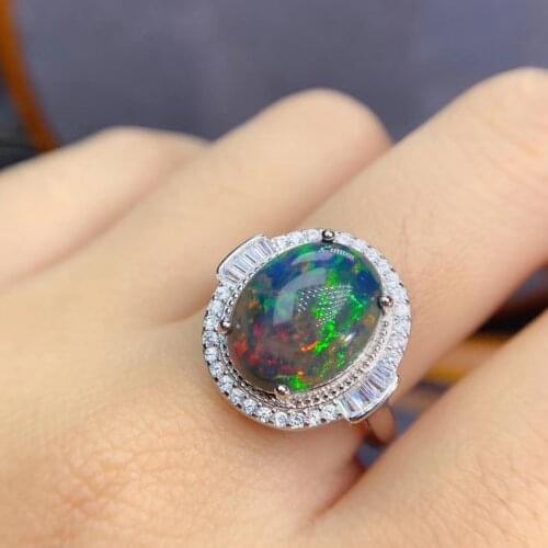 New Arrival Top Grade 100% Natural and Real Black Opal Ring 925 sterling silver Opal Ring