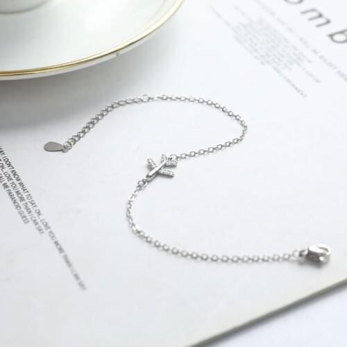 Sweet Cute Mini Plane Literary Silver Female Resizable Bracelets