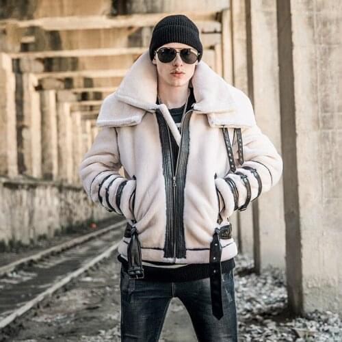 High Quality Winter Mens Double Collar Shearling Jacket Lamb Fur Coat Men Short Sheepskin Leather Wool Jackets Plus size 5XL