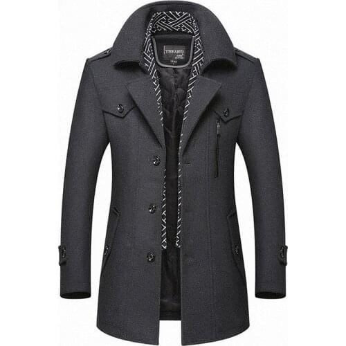 Men Winter Wool Coat 2021 Mens New Casual Brand Solid Color Wool Blends Woolen Pea Coat Male Trench Coat Overcoat