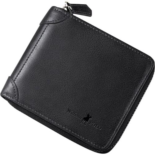 WilliamPolo Mens Leather Wallet Photo Compartment Zipper Retro Casual Wallet 191402p