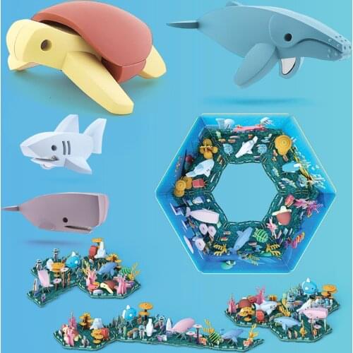 Magnetic Assemble Sea Animals Turtle Shark Skeleton Sets Model Block Novelty STEAM Puzzle Figurine Kids Learning Toy Ocean Whale