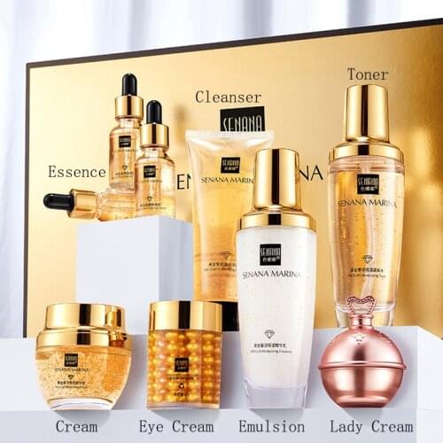 Refreshes Moisturizing Fine Pore Oil Controlling Deep Cleaning 9 Piece Set Box 24K Gold Essence For Women Face Care