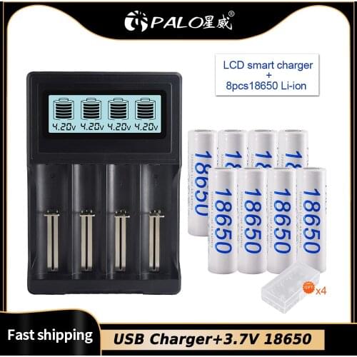PALO 3.7V 18650 Lithium Rechargeable Battery 3200mAh+LCD USB Smart Fast Charger for 14500 18650 16350 18500 3.7V li-ion battery