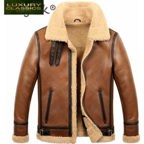 Fur Coat Winter Real Men Clothes 2021 100% Genuine Leather Jacket Sheep Shearling Bomber Jacket Sheepskin Coat Hiver M860