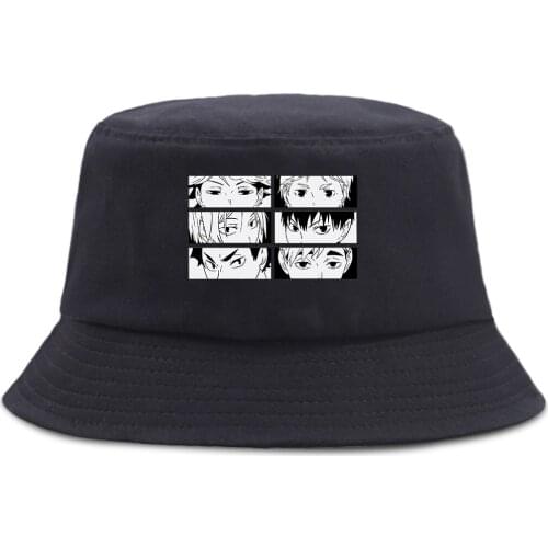 Haikyuu Japan Anime Characters Eyes Bucket Cap Summer Casual Panama Caps Sun Shade Fisherman Hat Quality Beach Fishing Hats