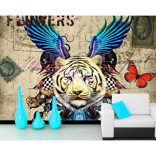 Papel de parede Tiger head animal head vintage 3d wallpaper mural for living room bedroom kitchen sofa TV wall restaurant bar