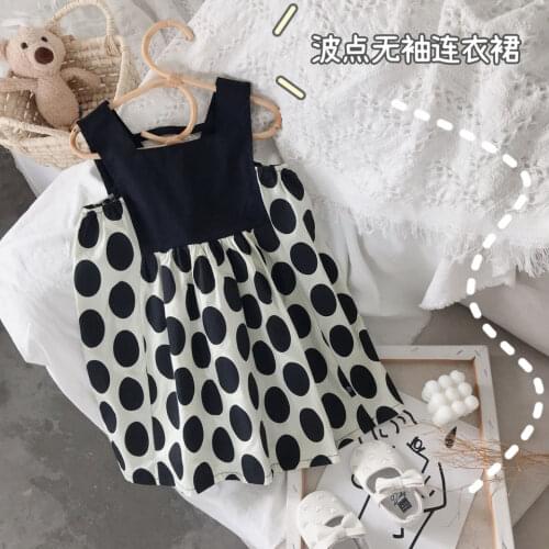 Girls' dress 2021 summer new girls' Polka Dot stitched sleeveless dress childrens princess skirt