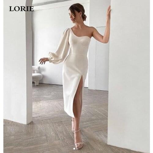 LORIE Simple And Clean Ivory Sheath Short Wedding Dress 2021 One ShoulderBridal Gowns Tea Length Princess Wedding Party Dress
