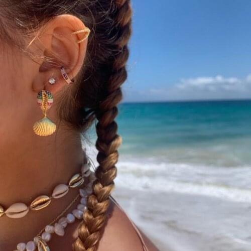 Rainbow cz sea shell earring for summer beach hot fashion jewelry for european women lady gift