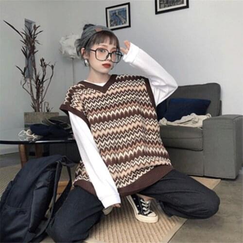 Sweater vest women loose Korean autumn and winter new style V-neck retro wild fashion sleeveless knitted pullover top