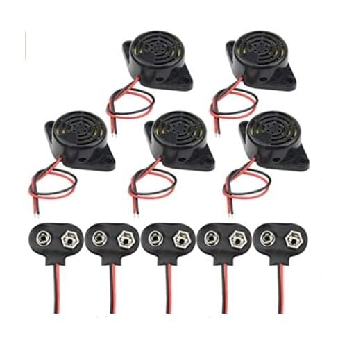 XFCZMG 10 PCS DC 3-24V Electronic Buzzer Alarm Sounder Continuous Beep and 9V Battery Clip Connector Kit