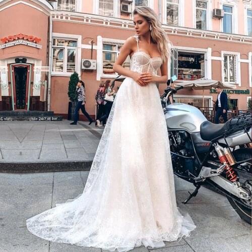 YIWUMENSA Spaghetti Strap Vintage Lace Beach Wedding Dress Plus Size Open Back Gowns Floor Length Bridal Dresses Hochzeitskleid