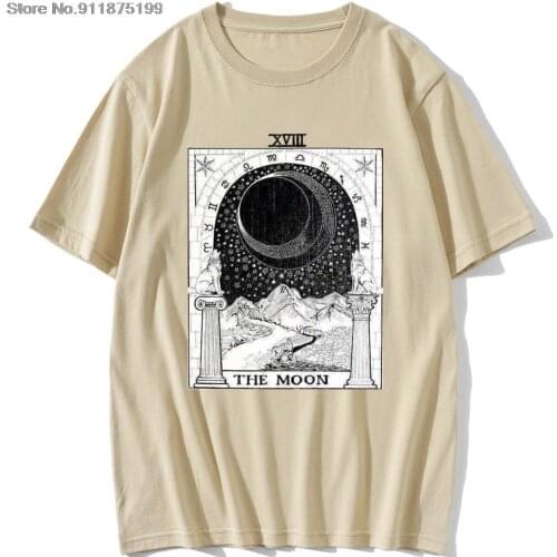 Funny The Moon Tarot Card T-Shirt Major Arcana tune Telling Occult T Shirts Men Premium Cotton Tees Fitness