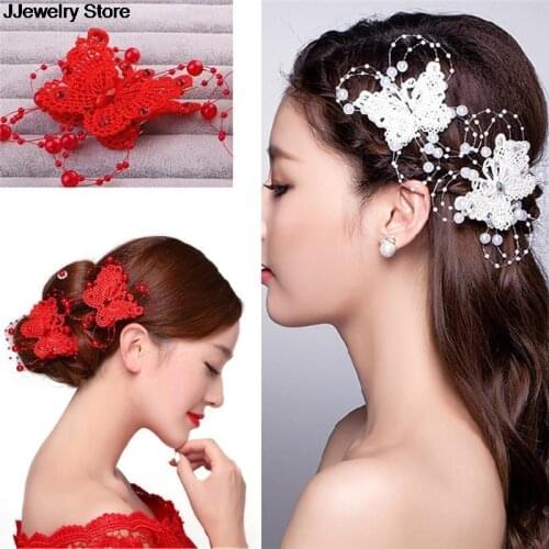 1PC Women Fashion Hair Clip Hair Pin Red White Butterfly Head Wear Hairwear Hair Pin Clip Wedding Hair Accessorie