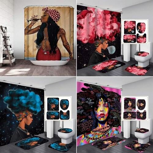 Curls Sexy African Girl Shower Curtain Waterproof set Non-Slip bathroom shower curtain and rug sets curtain for bathroom