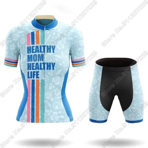 Healthy Mom Healthy Ride Cycling Jersey Set Summer Cycling Clothing Men Road Bike Shirts Suit Bicycle Bib Shorts MTB Maillot