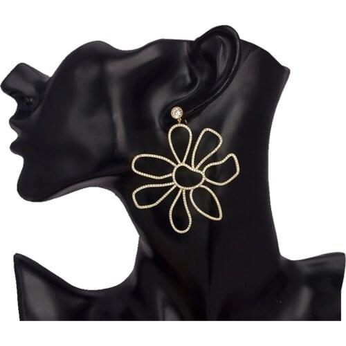 TIRIM Trendy Big Flower Shape Dangle Drop Earrings MIx Color Cubic Zirconia Luxury for Women Bridal Prom Original Design