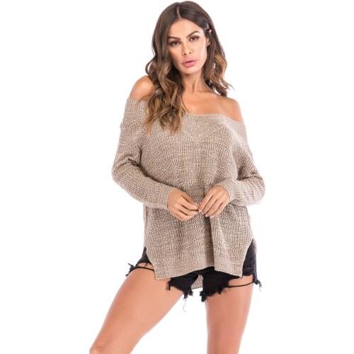 Womens Knitted Sweater Autumn Winter Females Long Sleeve Off The Shoulder Casual Knit Shirts Ladies Pullover Tops