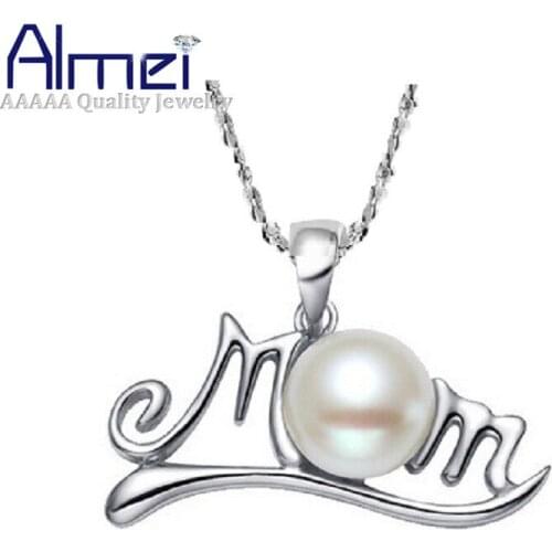 Almei 15%Off 2017 Simulated Pearl Choker Women Mom Ladies' Bijouterie Pendant Necklace Silver Color Jewelry Colar Feminino Y123