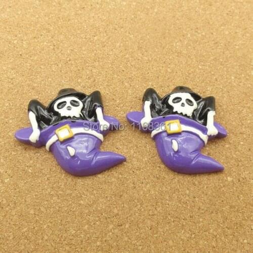 1pcs/lot resin flat back Halloween Skull ghost wizard 29mm Cabochons Hair Bow Center DIY Christmas decration C119-3