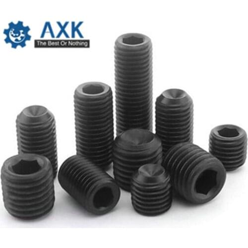 200Pcs/100Pcs DIN916 M8 M10 Grade 12.9 Carbon Steel Inner Hexagon Socket Set Screw Metric Thread Grub Screws Black
