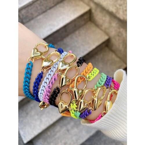 5Pcs Mix Color Enamel Link Chain Bracelet Gold Color Lobster Clasp Chain Jewelry 6MM Width, Choose Color