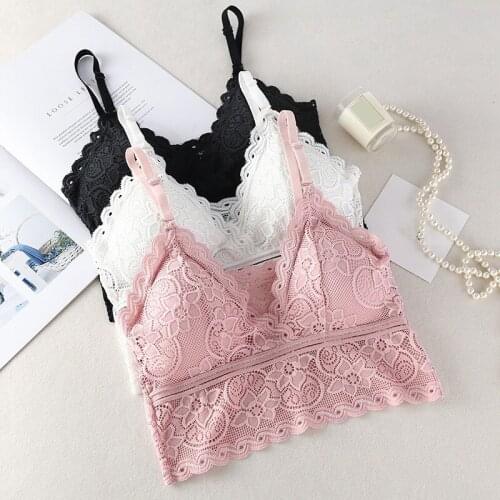 Fashion Women Wireless Bra Padded Bralette Deep V Lace Bras Summer Crop Top Embroidery Floral Tank Top corset top