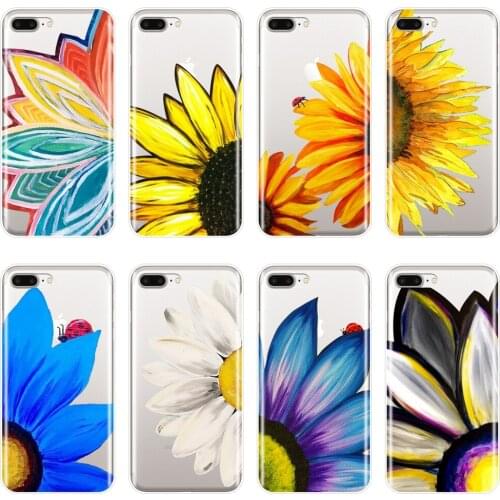 For iPhone 6 S 6S 7 8 X XR XS Max Case Silicone Soft Yellow Sunflower White Art Back Cover For iPhone 8 7 6S 6 S Plus Phone Case