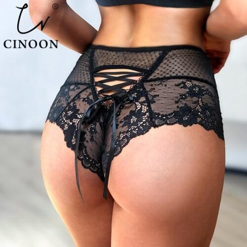 CINOON Sexy Panties Women high waist panty Sexy Briefs Ladies Plus Size Underwear transparent sheer lace underpants lingerie