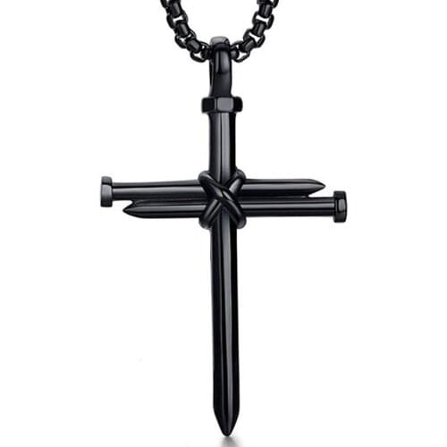 Outdoor EDC Metal Casting Steel Nail Cross Mens Pendants Punk Self Defense Personality Necklace Accessories Tool