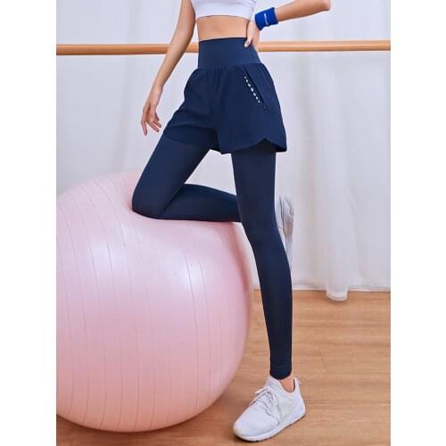 High-waist stretch tights womens fake two-piece thin quick-drying thin running yoga fitness pants