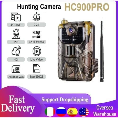 Hunting Cameras Live broadca APP 4K Trail Camera Cloud Service 4G Cellular Mobile 30MP Wireless Wildlife HC900PRO Night Vision