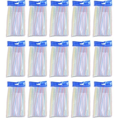 Quality 1500 Pcs Flexible Plastic Straws Striped Multi Colored Disposable Straw 8 inch Long