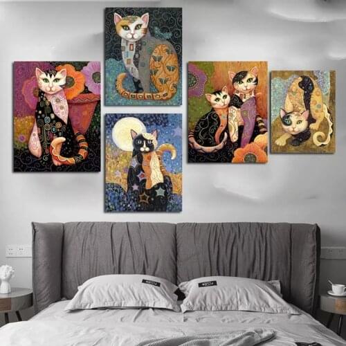 Classic Gustav Klimt Cat Oil Painting Abstract Animal Poster Canvas and Printmaking Painting Picture Living Room Home Decoration