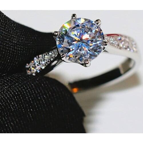 Luxury Female Big Round Lad Diamond Ring 100% Real 925 Sterling Silver Engagement Ring Vintage Solitaire Wedding Rings For Women