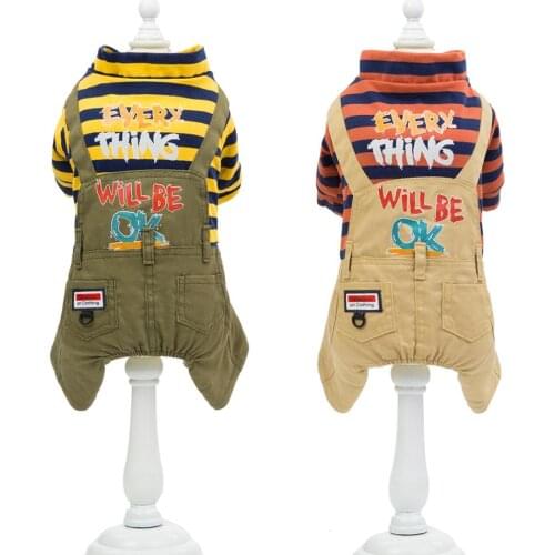 Pet Classic Dog Clothing striped Four-legs Bib Pants Cat Winter Warm Products 2 colour